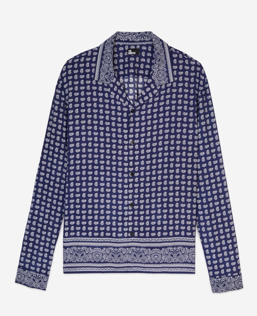 The Kooples HOMME BLUE chemise col hawaïen imprimée bleue