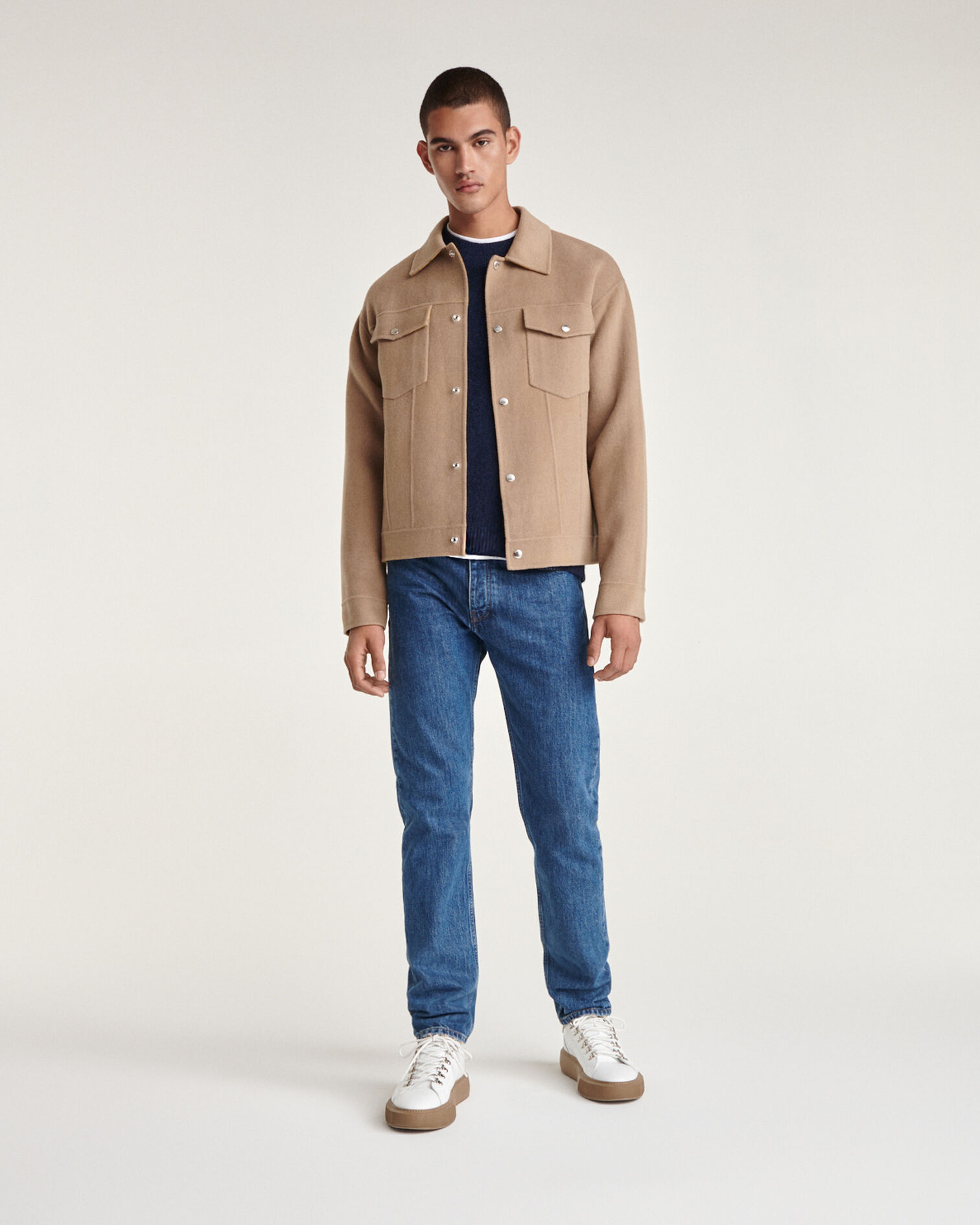Double-sided wool jacket with beige pockets, BEIGE, hi-res image number null