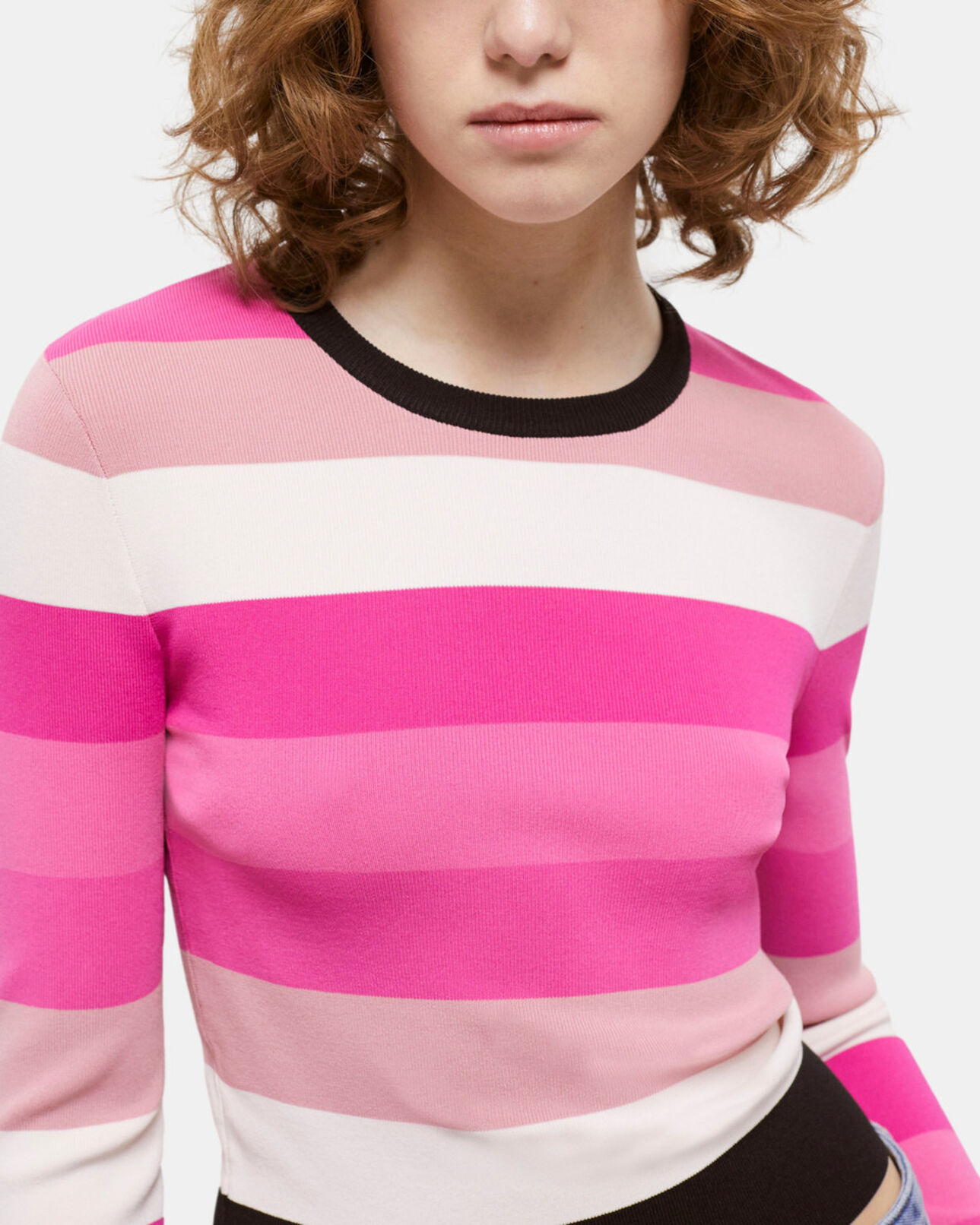 The Kooples FEMME LIGHT PINK/DARK PINK/BLAC pull court rose à rayures