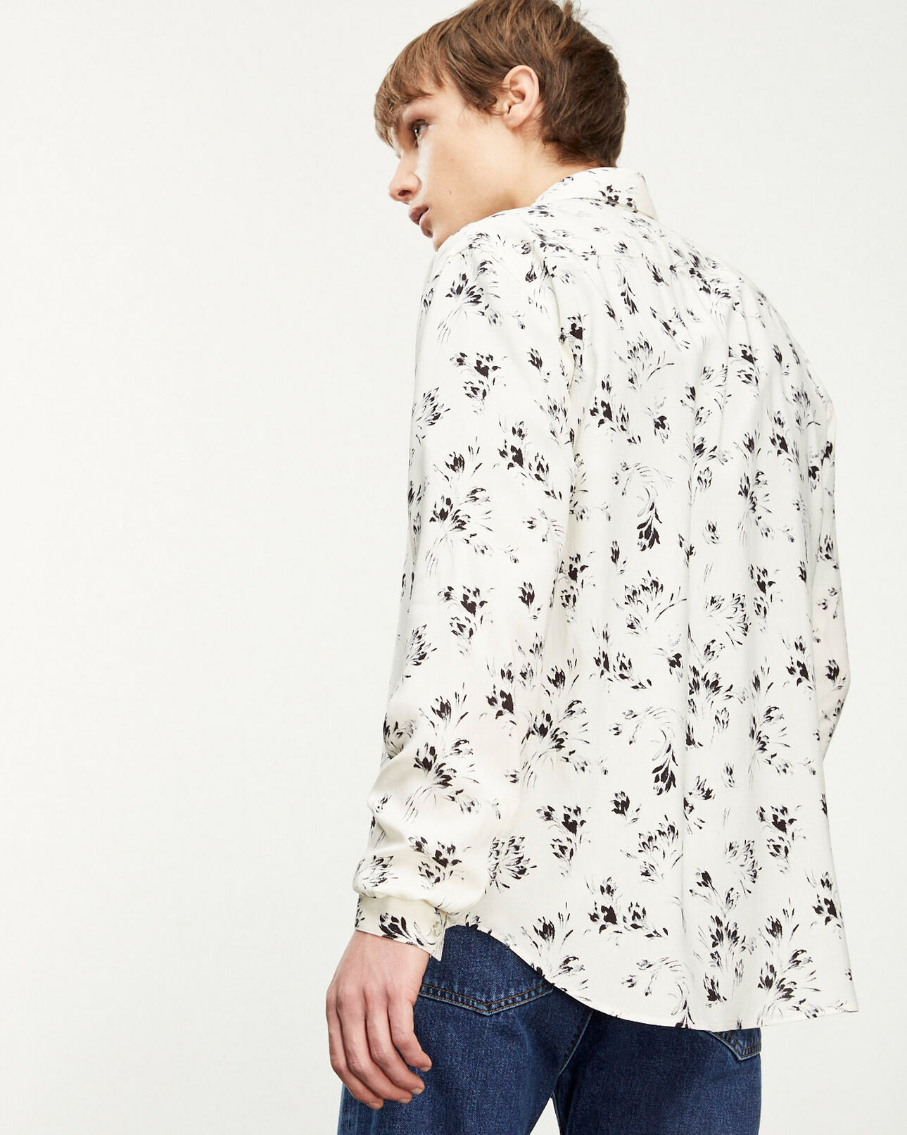 The Kooples HOMME OFF WHITE / BLACK chemise fluide écrue et noire à fleurs