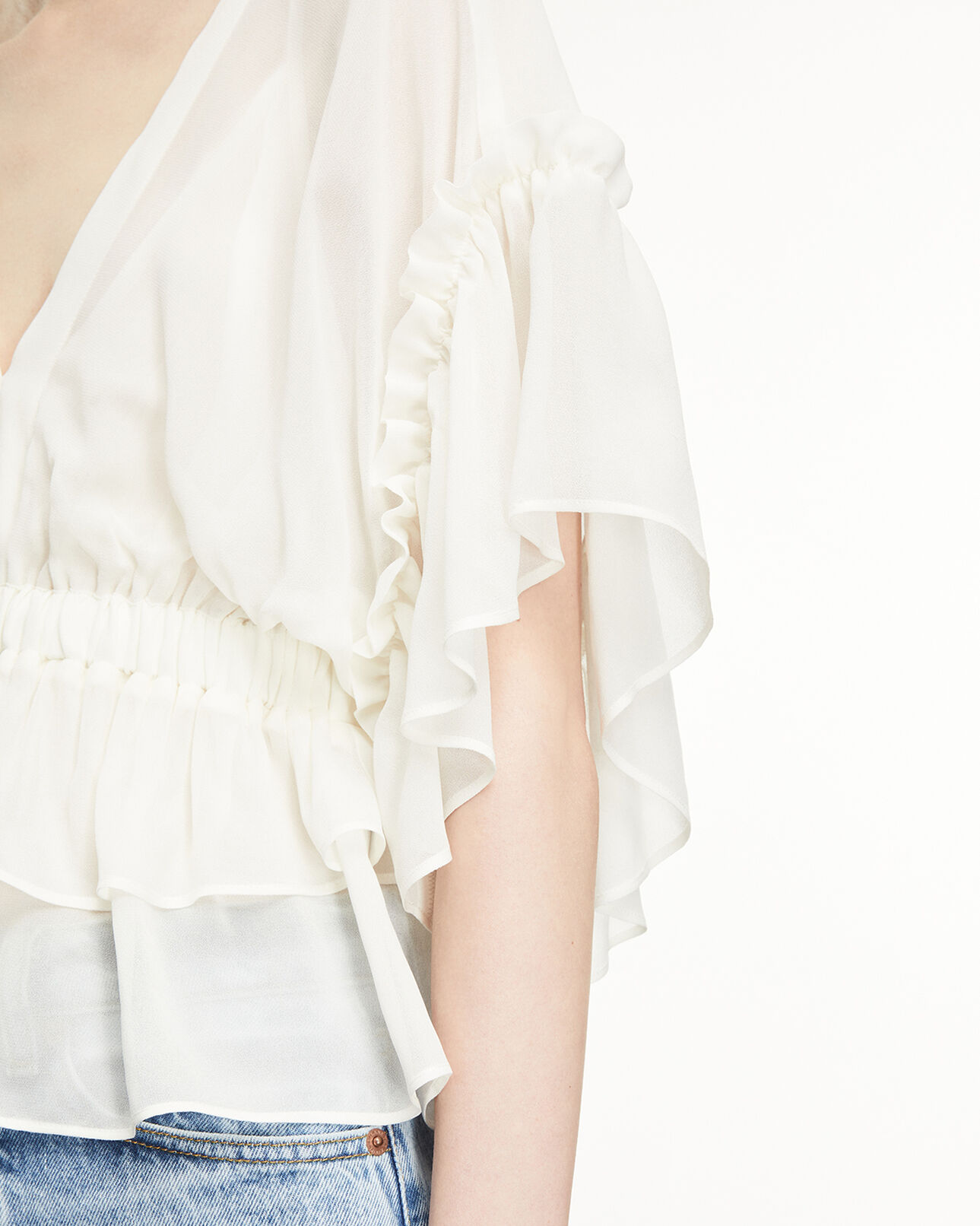 The Kooples DAMEN ECRU top fliessend ecrufarben volants