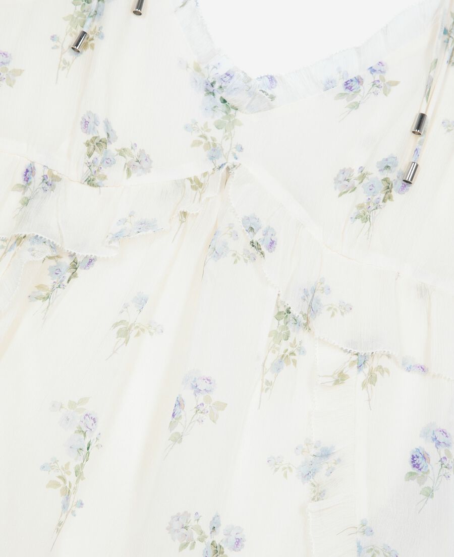 The Kooples F WHITE / SKY BLUE white floral ruffle top