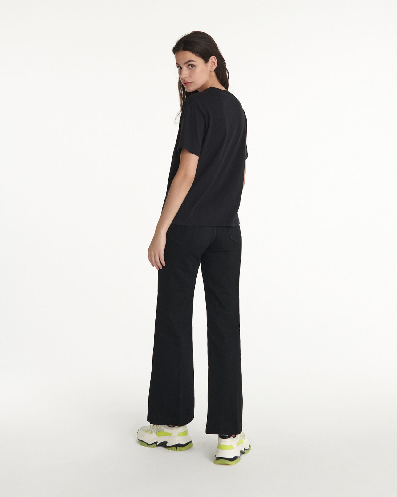The Kooples WOMEN BLACK black cotton t-shirt with planet logo