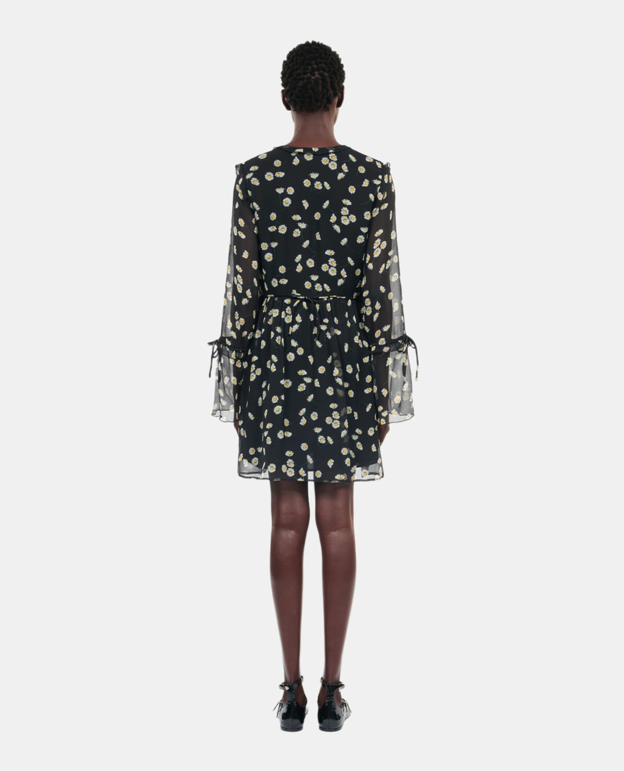 Floral printed silk short dress, BLACK WHITE, hi-res image number null