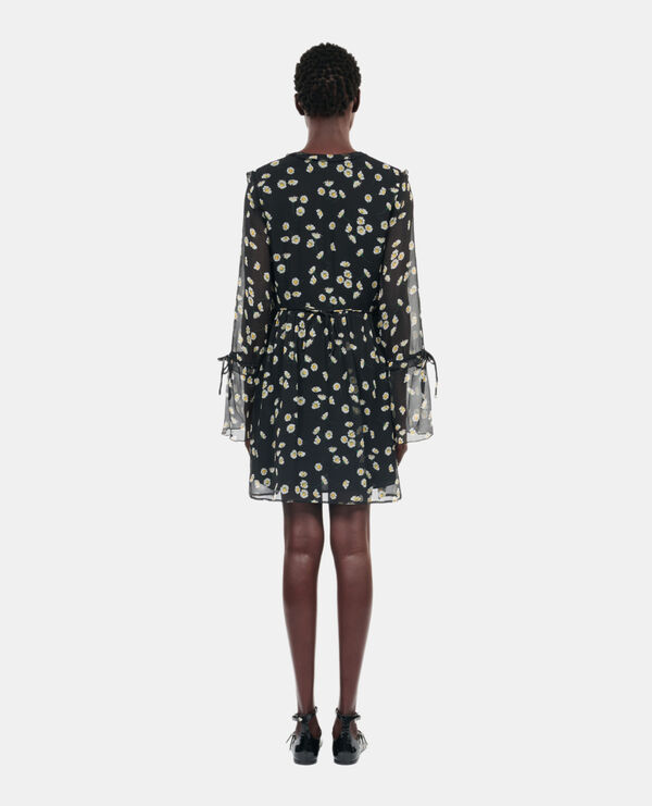 The Kooples DAMEN BLACK WHITE kurzes seidenkleid mit blumendruck