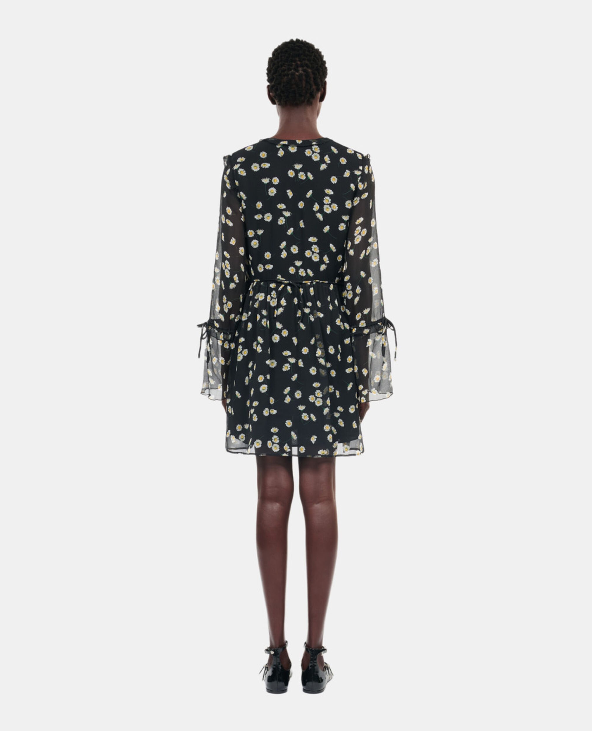 Floral printed silk short dress, BLACK WHITE, hi-res image number null