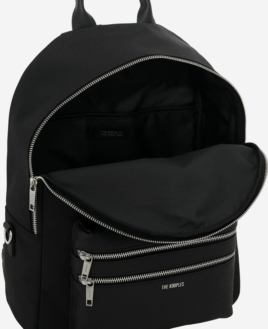 The Kooples HOMME BLACK sac &agrave; dos en canvas et cuir grain&eacute; noir
