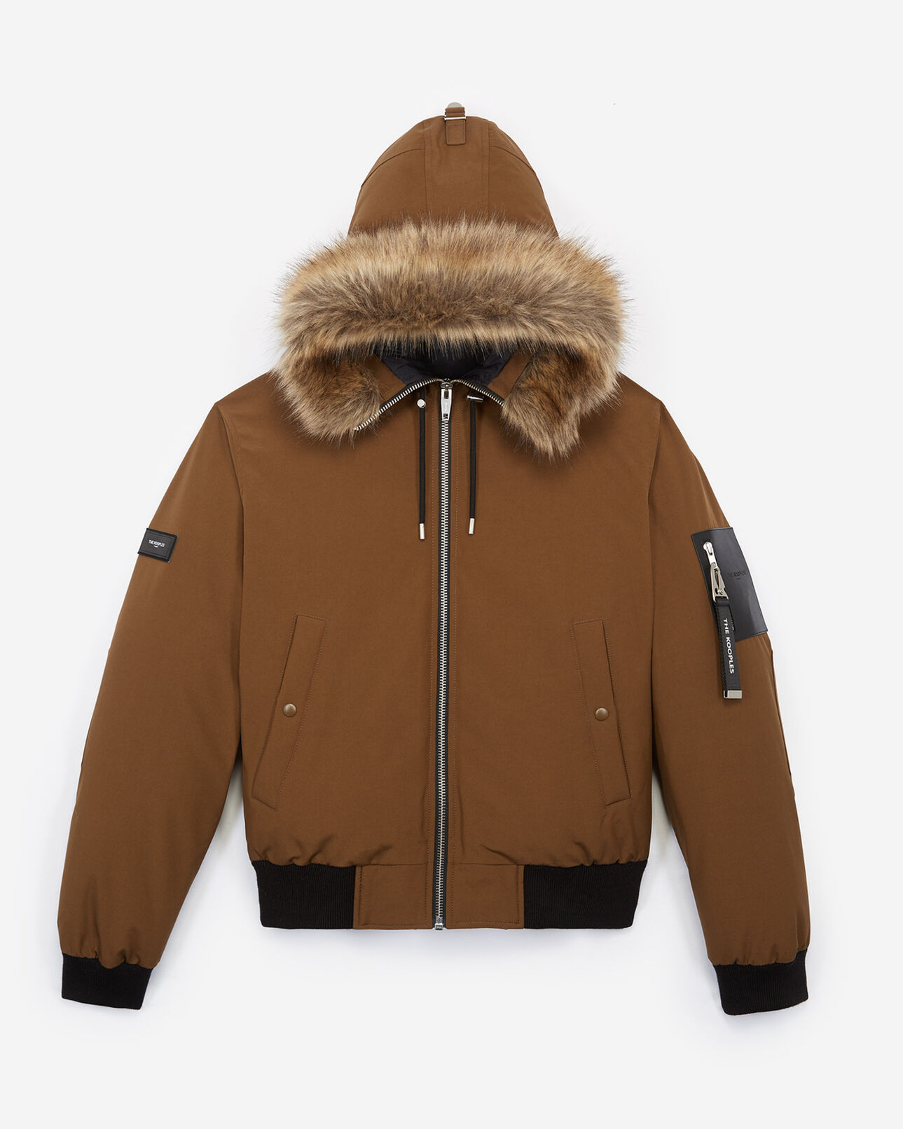 The Kooples HOMBRE CAMEL chaqueta corta de nailon de plumón de camello con capucha