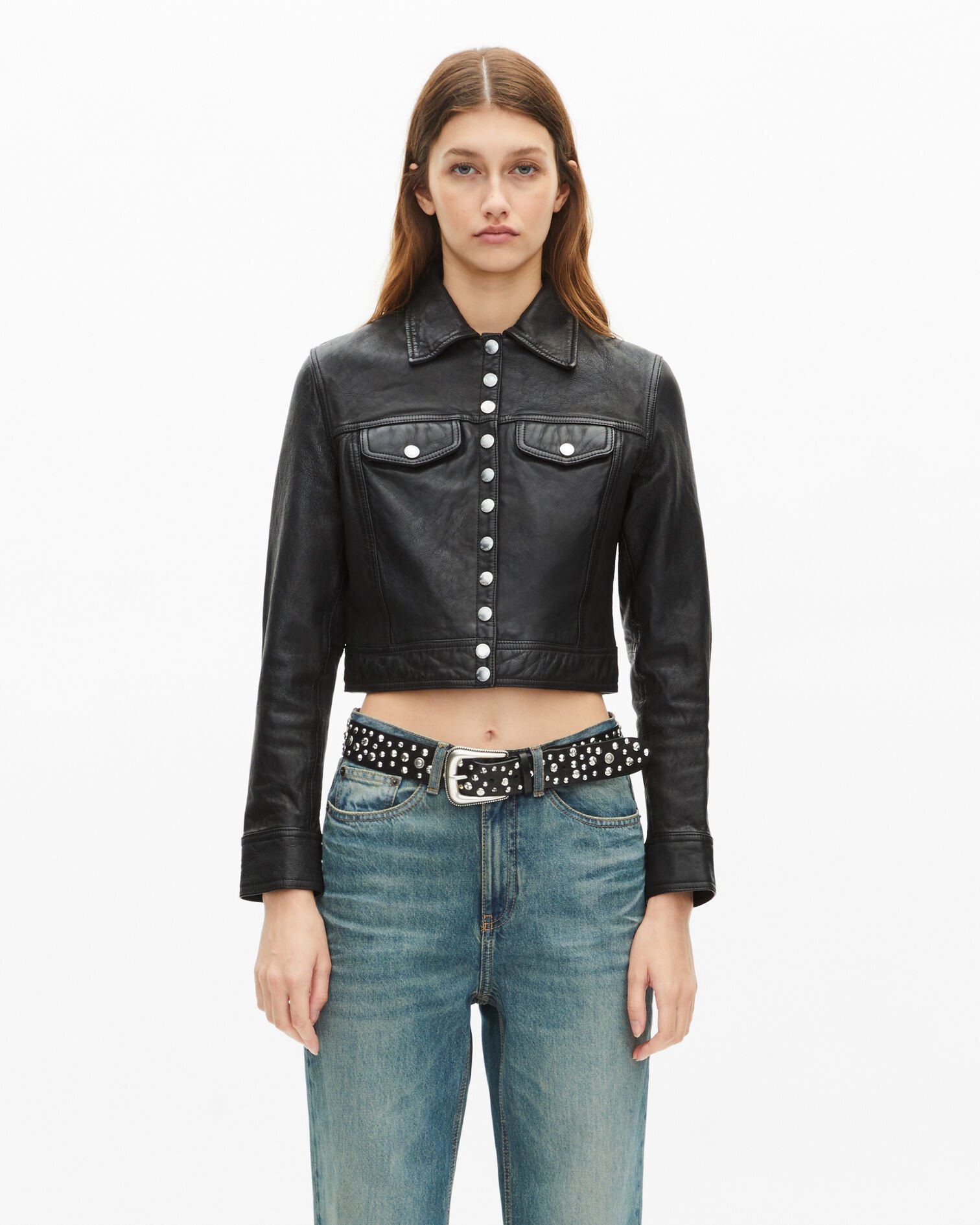 Black leather jacket, BLACK, hi-res image number null