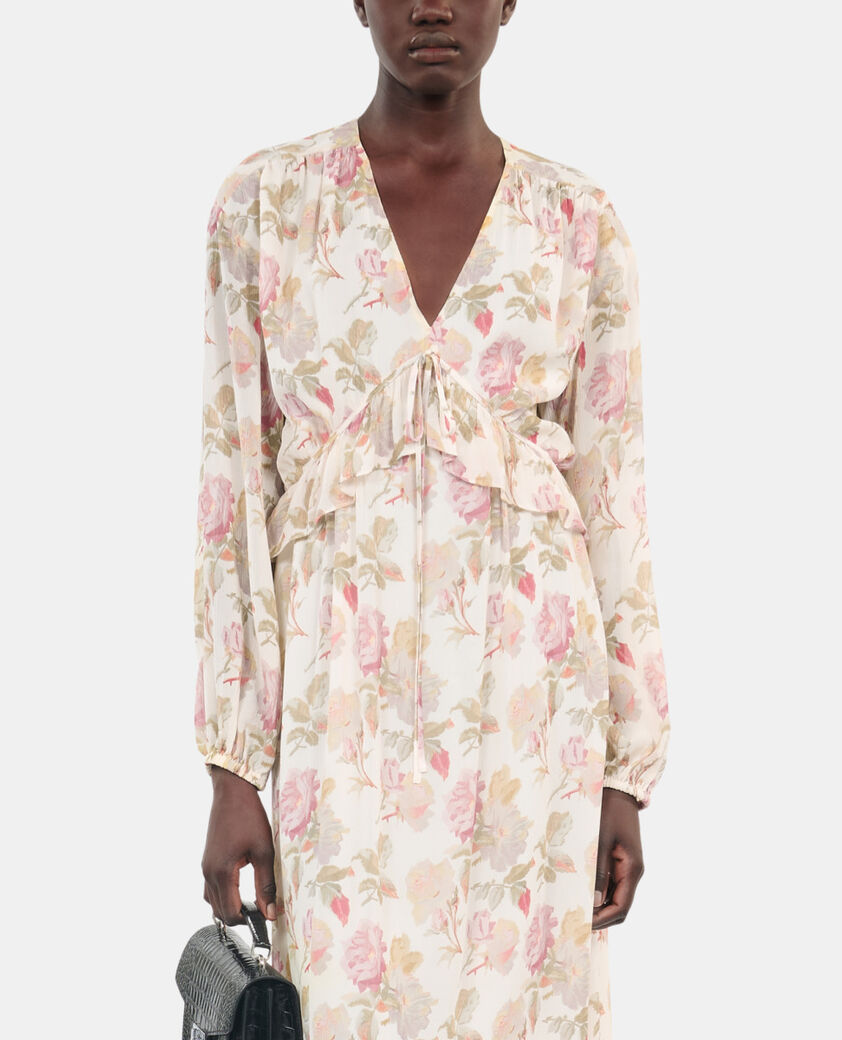 The Kooples FEMME BEIGE / RED robe longue avec imprim&eacute; fleuri en soie