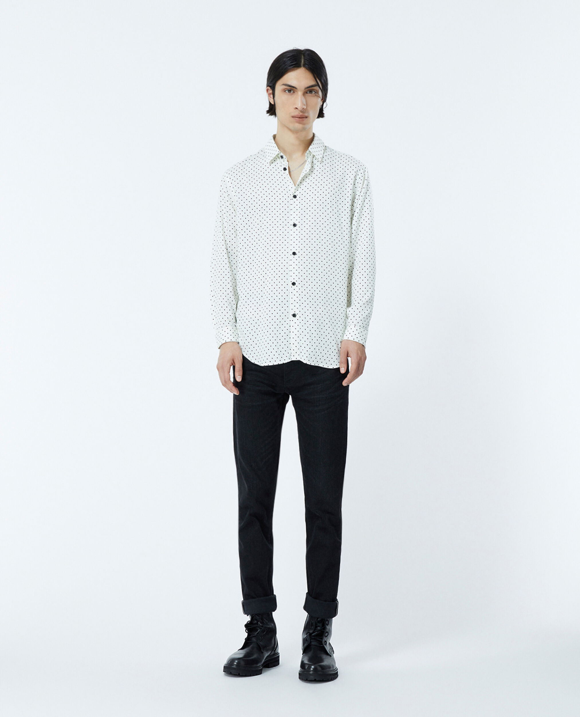 Slim-fit ecru shirt with black polka dots, ECRU BLACK, hi-res image number null