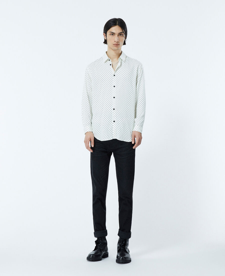 slim-fit ecru shirt with black polka dots