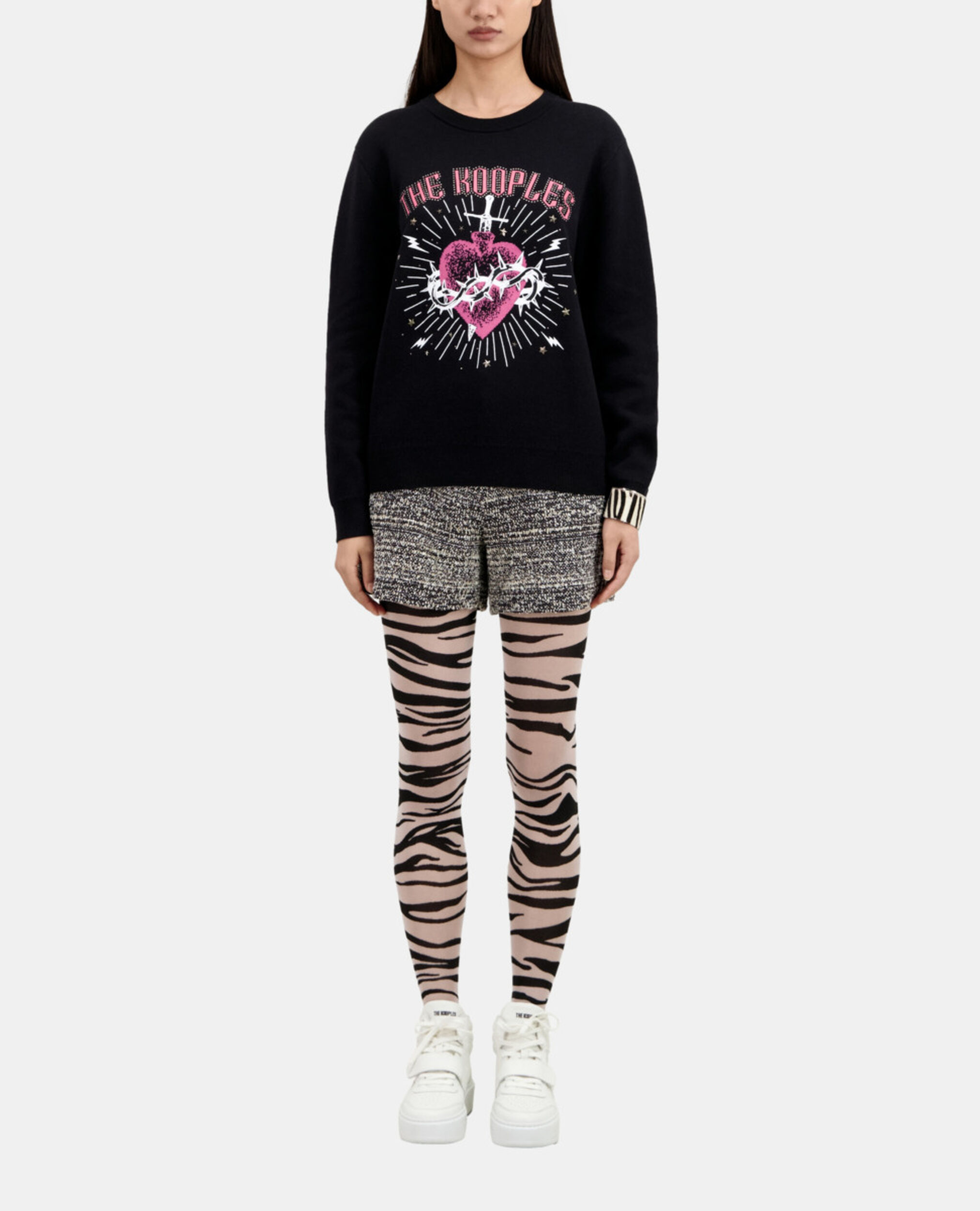 Dagger through heart black jumper with stars, BLACK WHITE, hi-res image number null