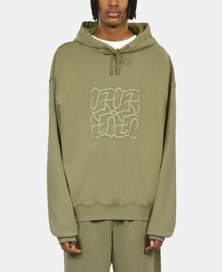 The Kooples HOMME KAKI GREY sweatshirt &agrave; capuche avec broderie logo vert