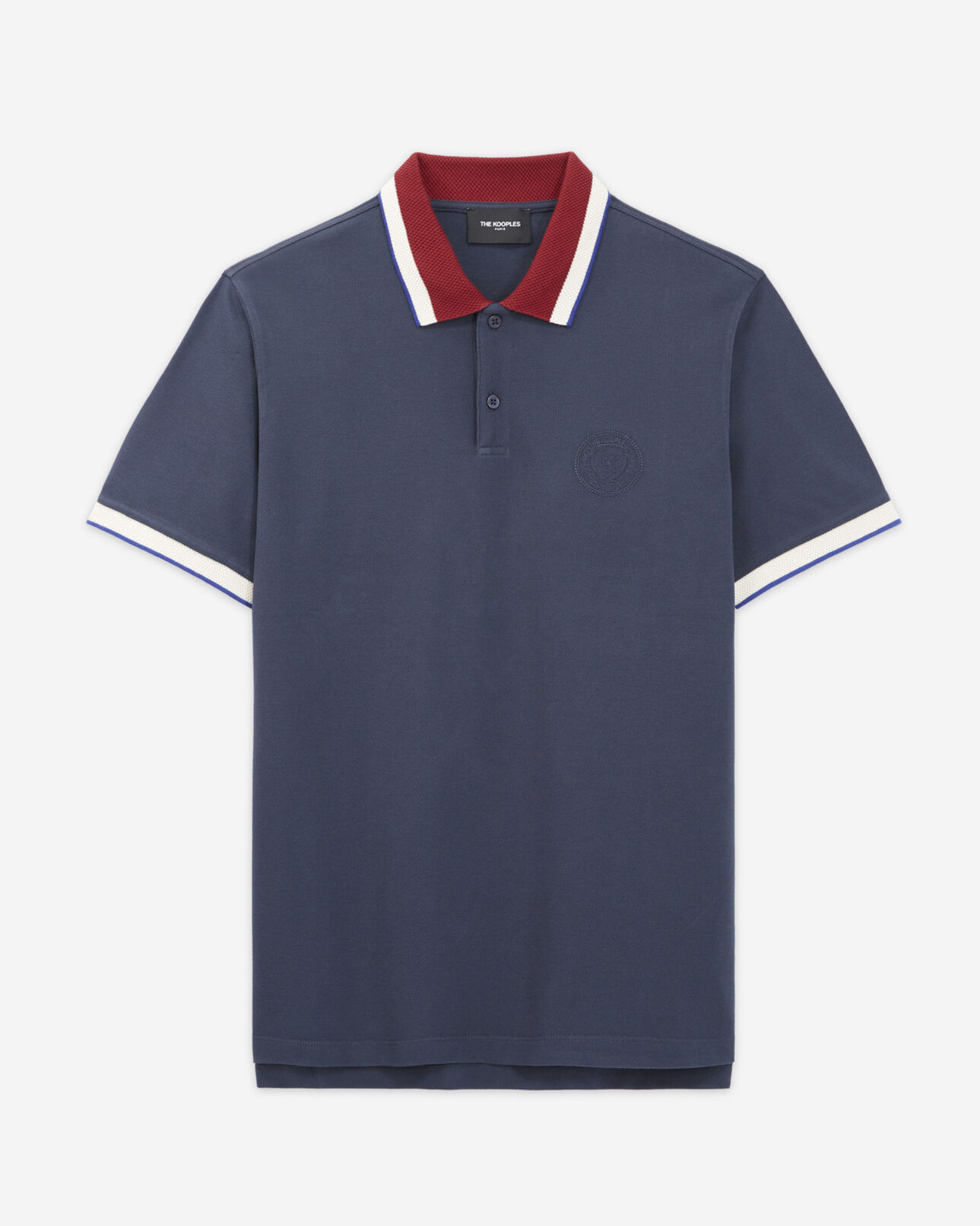 The Kooples HOMME NAVY polo bleu nuit à col contrasté bordeaux