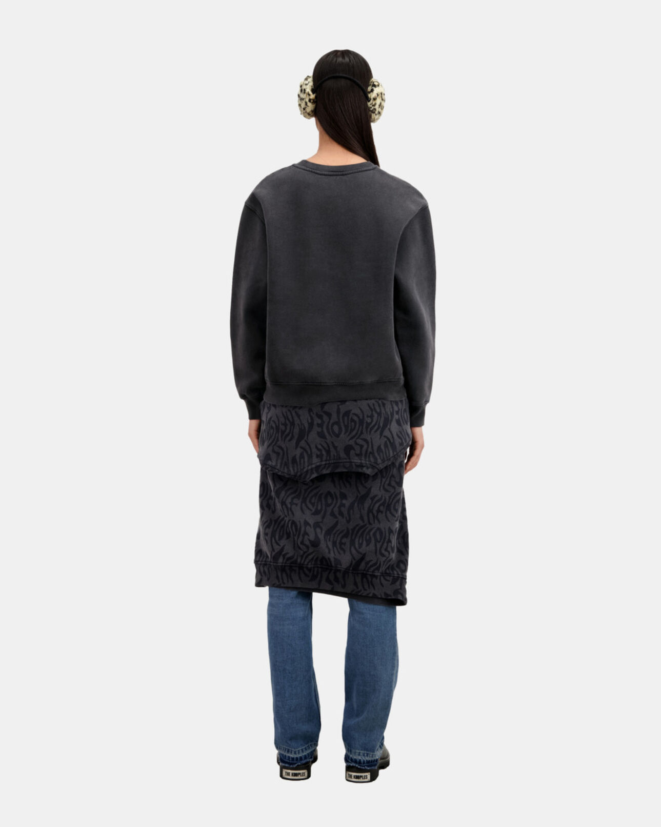 The Kooples WOMEN BLACK WASHED women's black sweatshirt with wolf serigraphy