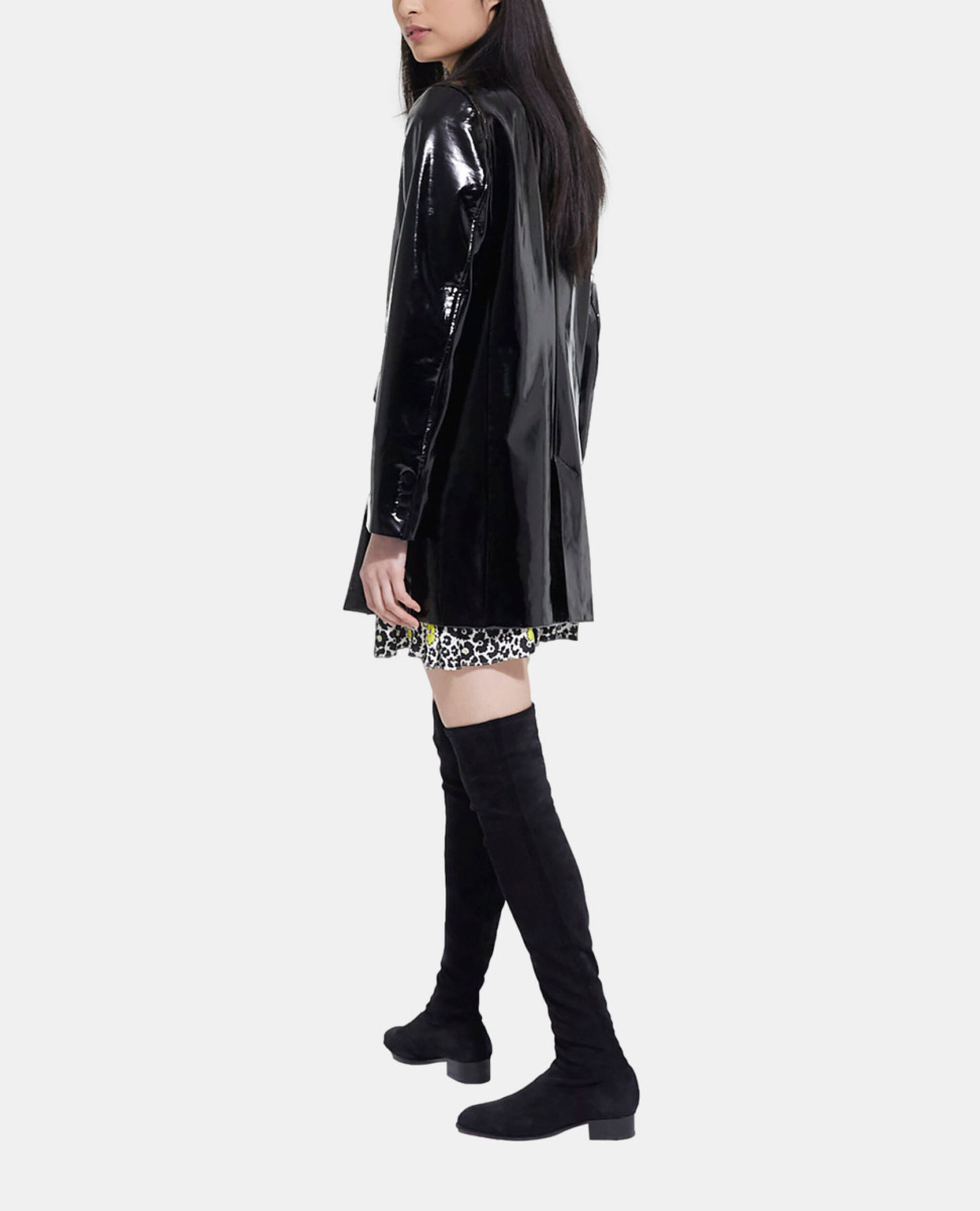 Long black vinyl coat, BLACK, hi-res image number null