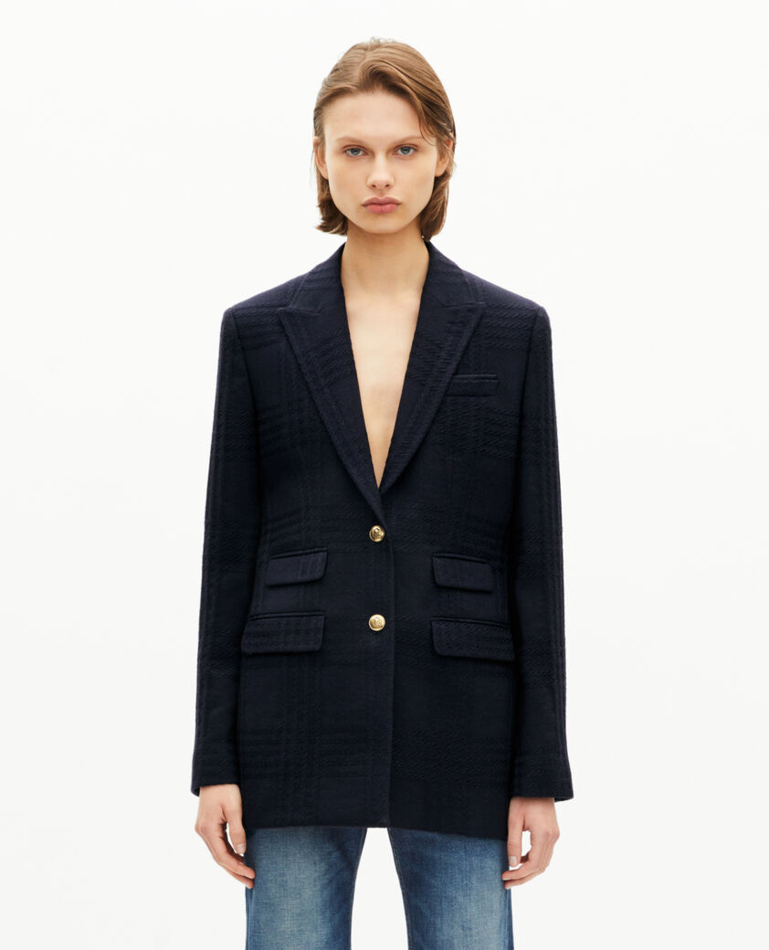 The Kooples DAMEN NAVY marineblaue wolltweedjacke