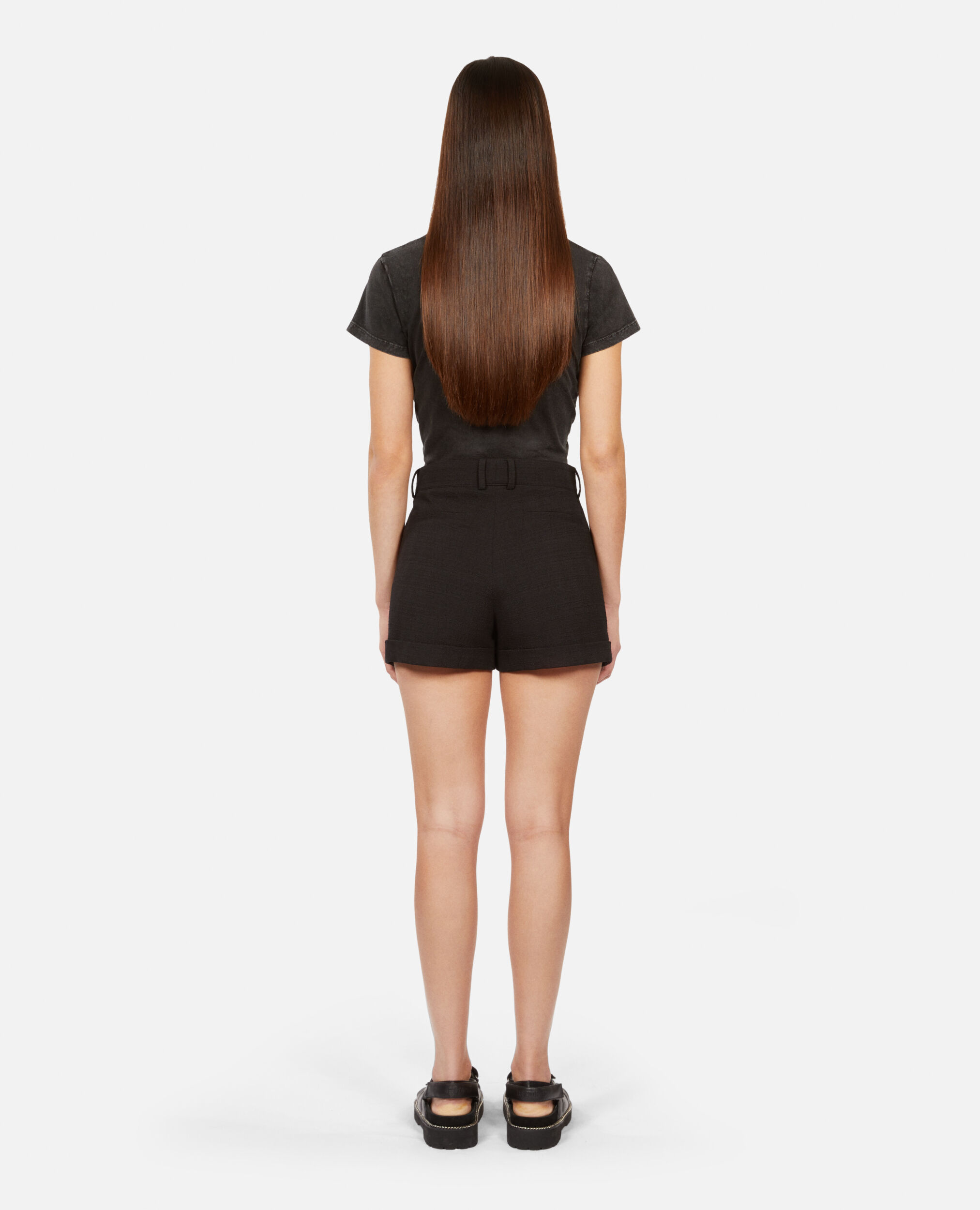 Black tweed shorts, BLACK, hi-res image number null