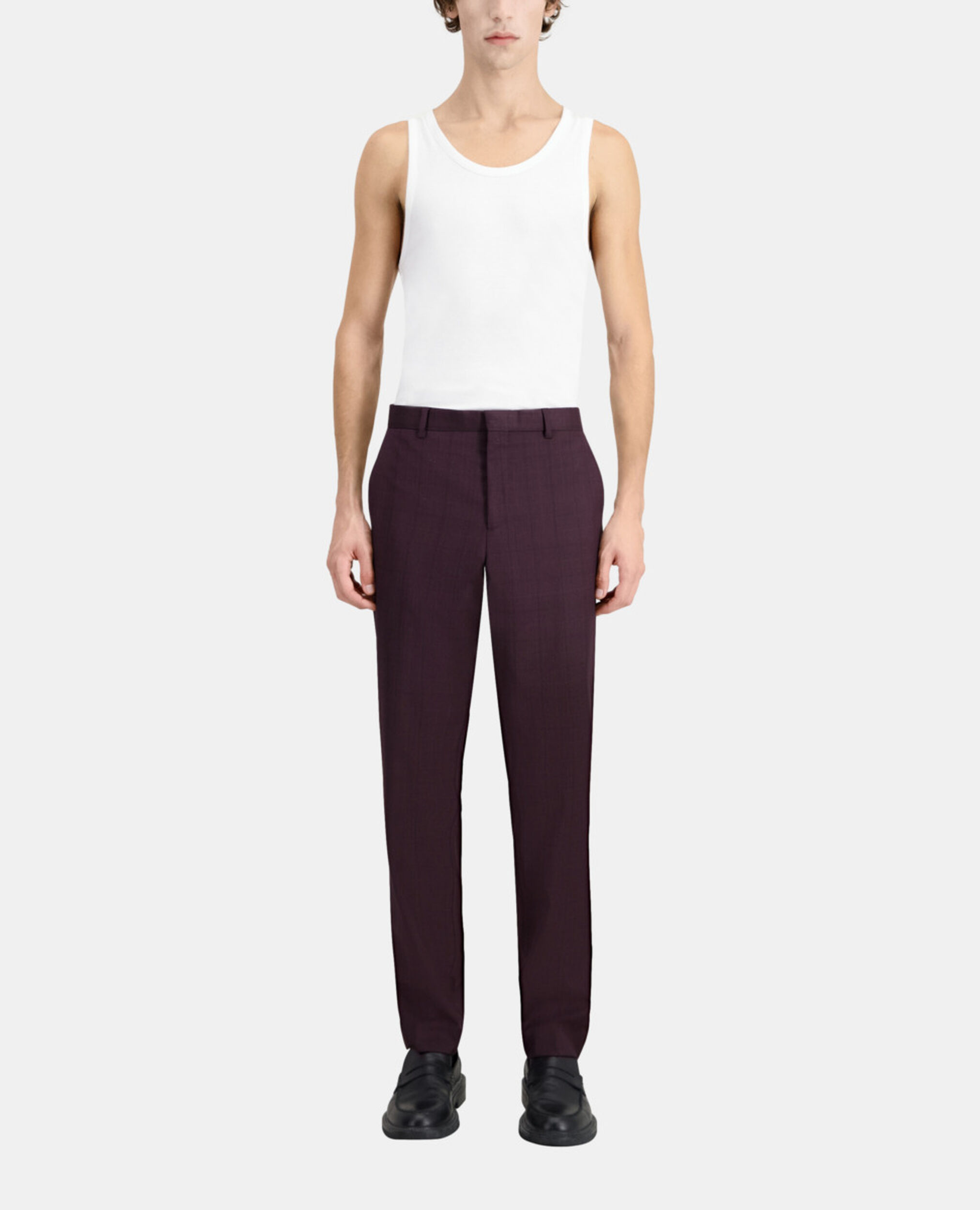 Burgundy checked wool suit trousers, BORDEAUX, hi-res image number null