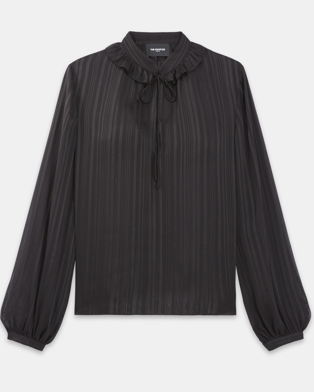 The Kooples FEMME BLACK top fluide noir à col noué effet rayé