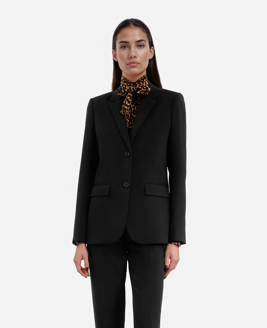 더 쿠플스 The Kooples Veste de costume en crepe noire,BLACK