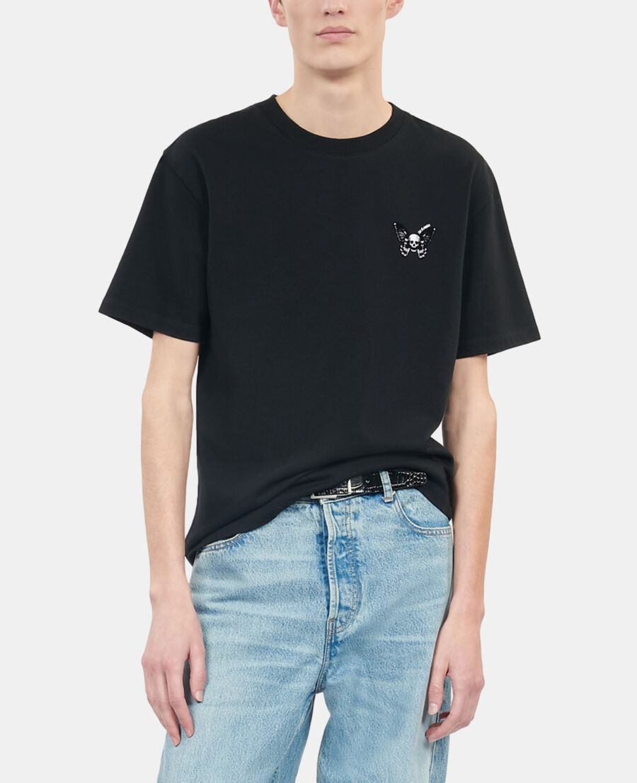 The Kooples HERREN BLACK schwarzes t-shirt mit butterfly-beflockung
