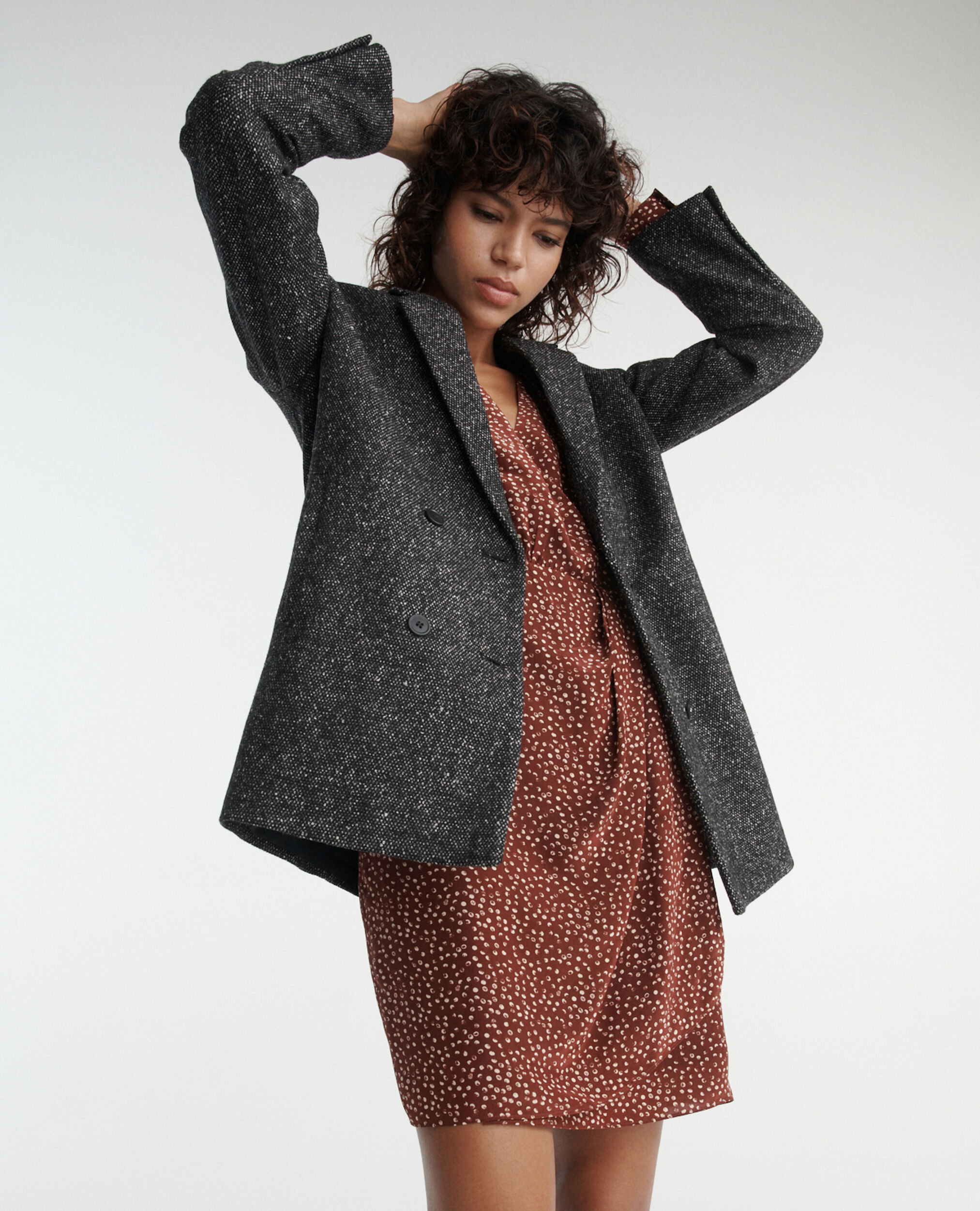 Double-breasted oversized wool suit jacket, BLACK, hi-res image number null