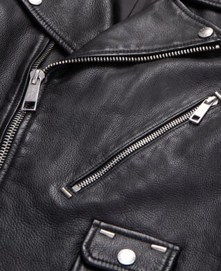 The Kooples HOMME BLACK blouson biker avec studs en cuir noir