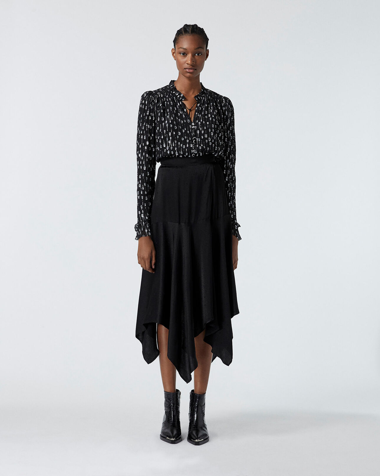The Kooples WOMEN BLACK black wrap skirt with star print