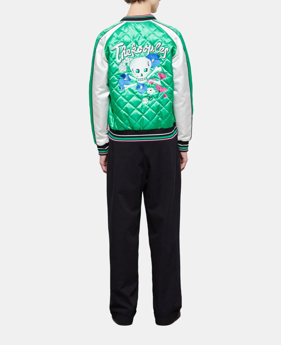 The Kooples H GREEN-WHITE two-tone satin teddy jacket with embroidery