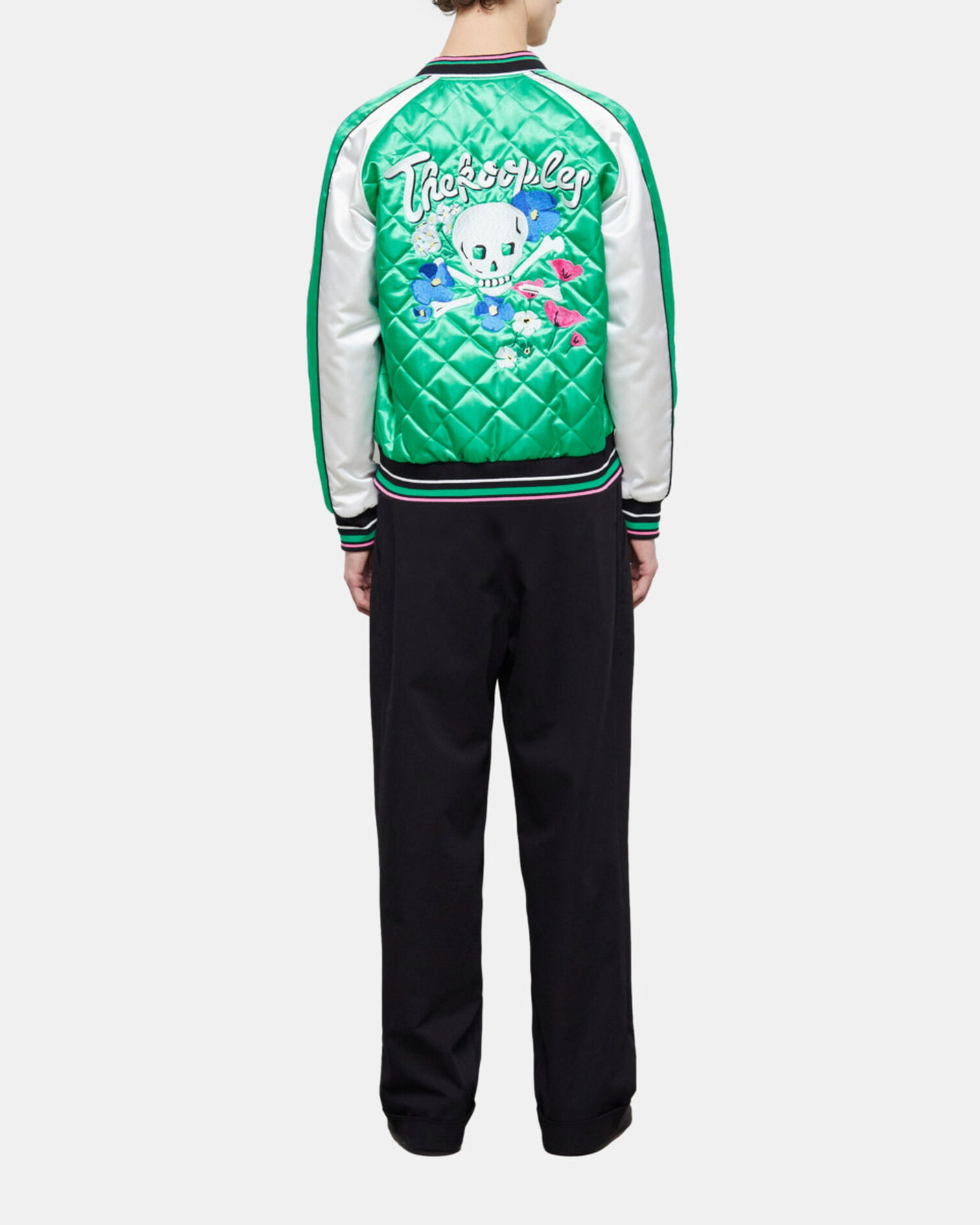 Two-tone satin teddy jacket with embroidery, GREEN-WHITE, hi-res image number null