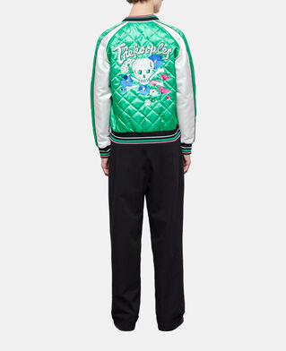 The Kooples H GREEN-WHITE two-tone satin teddy jacket with embroidery