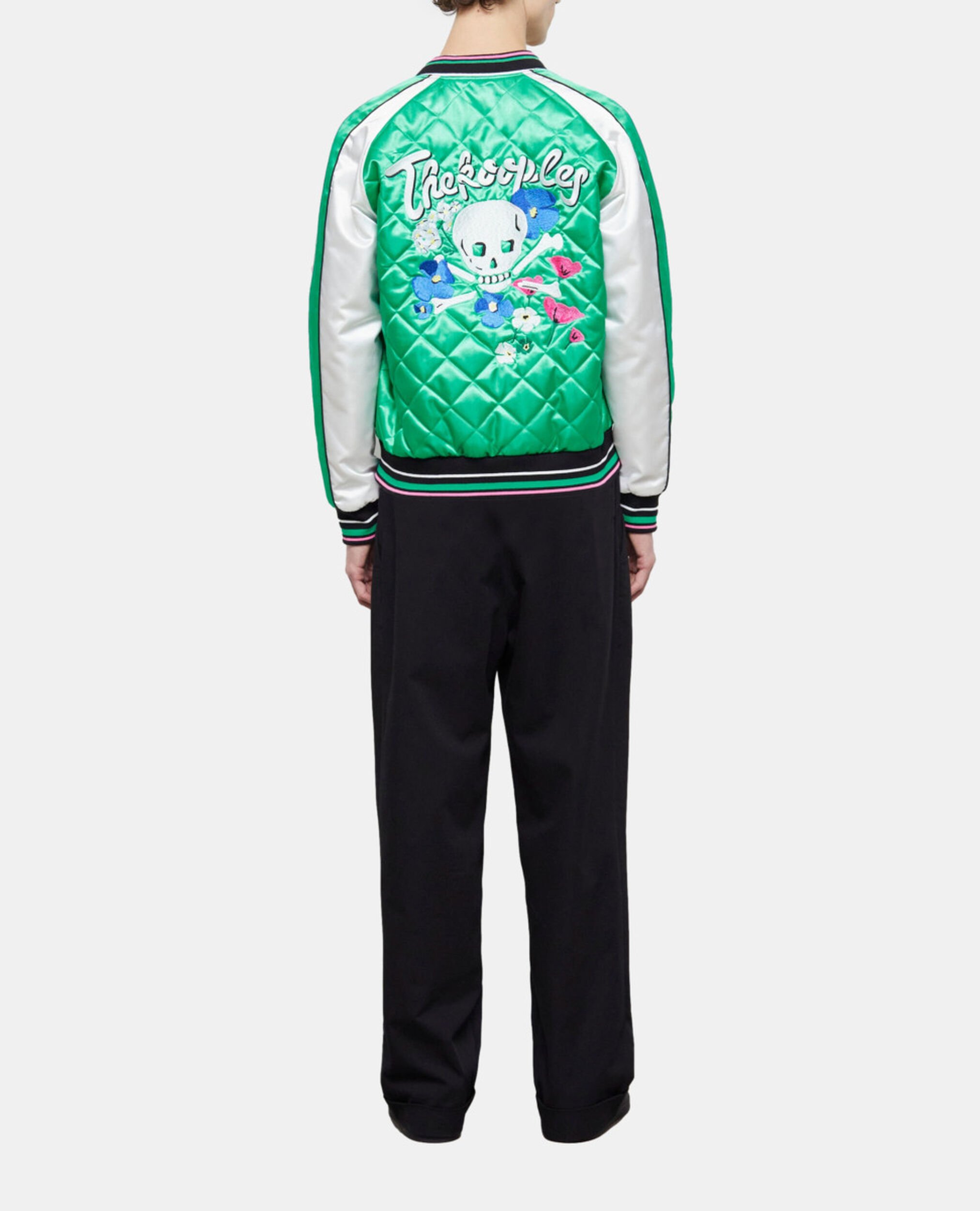 Two-tone satin teddy jacket with embroidery, GREEN-WHITE, hi-res image number null