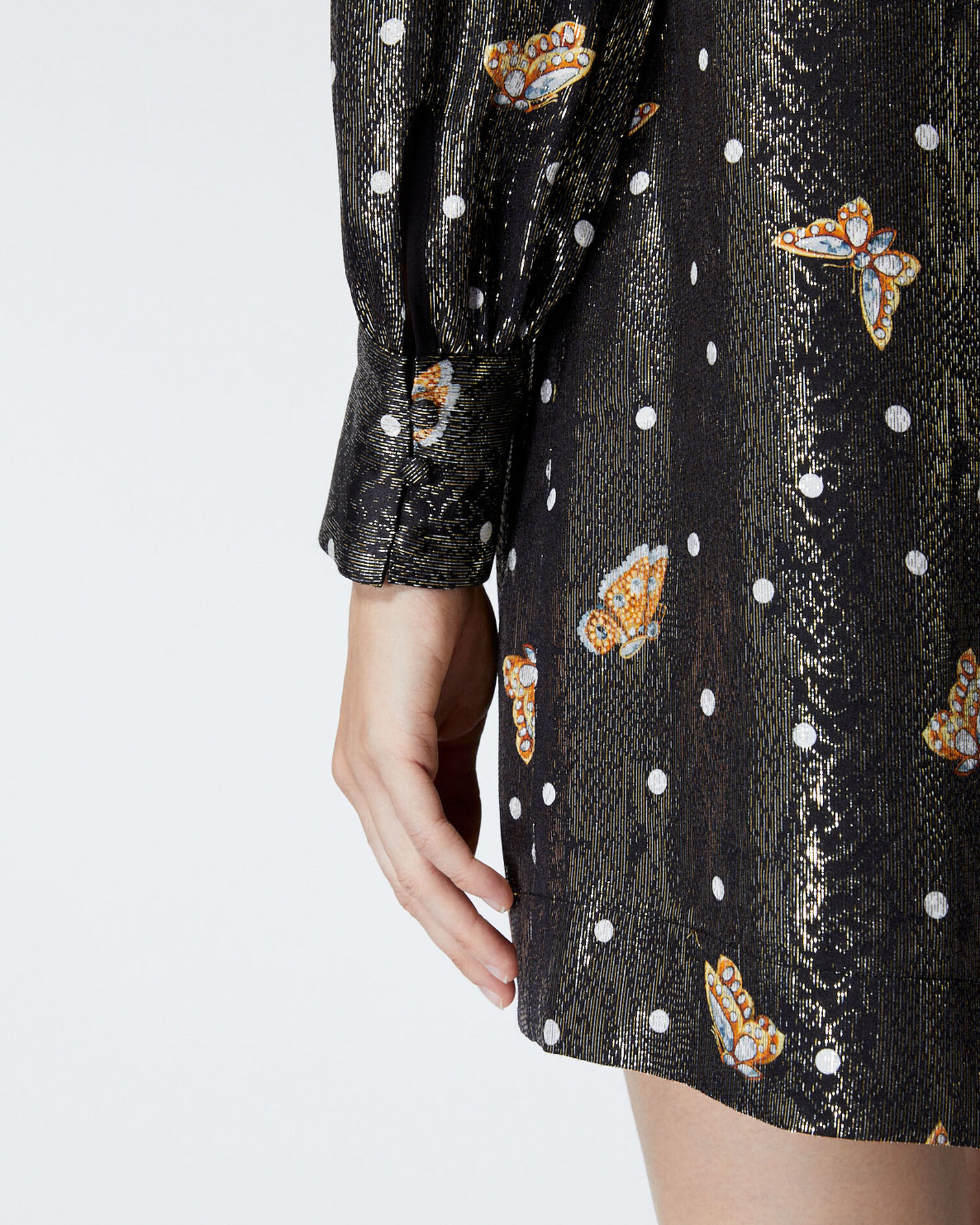 Short silk dress with butterfly motif, BLACK, hi-res image number null