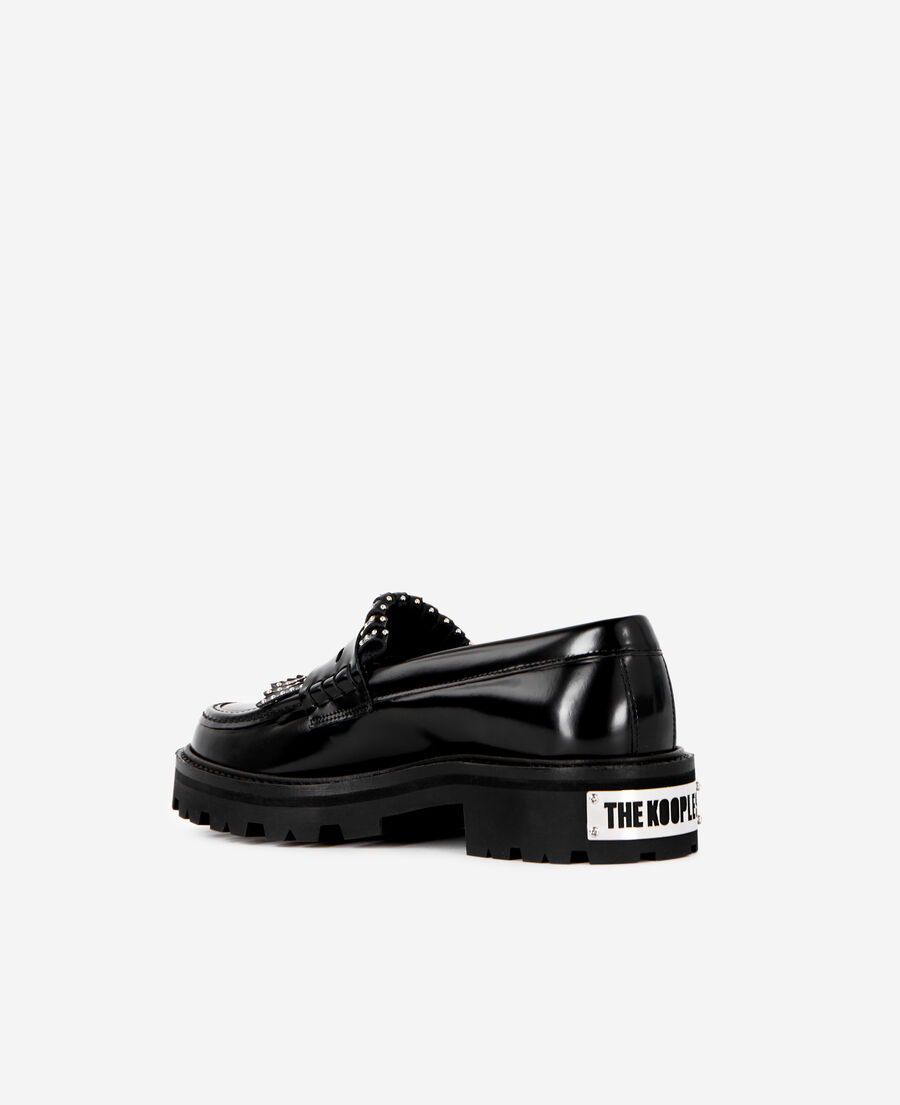 The Kooples DAMEN BLACK schwarze penny mokassins aus leder mit nieten