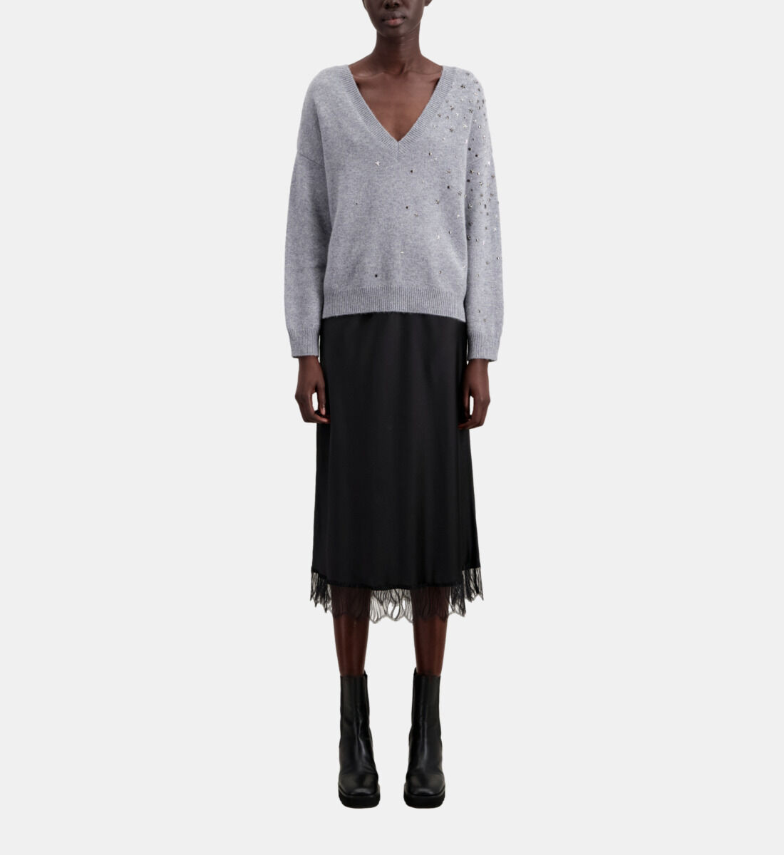 Grey sweater in cashmere blend with stars