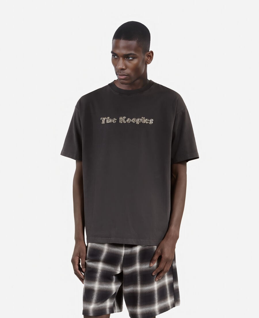 The Kooples MEN BLACK WASHED t-shirt with faded black logo