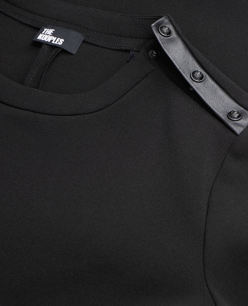 The Kooples FEMME BLACK robe courte en crêpe avec détails en cuir