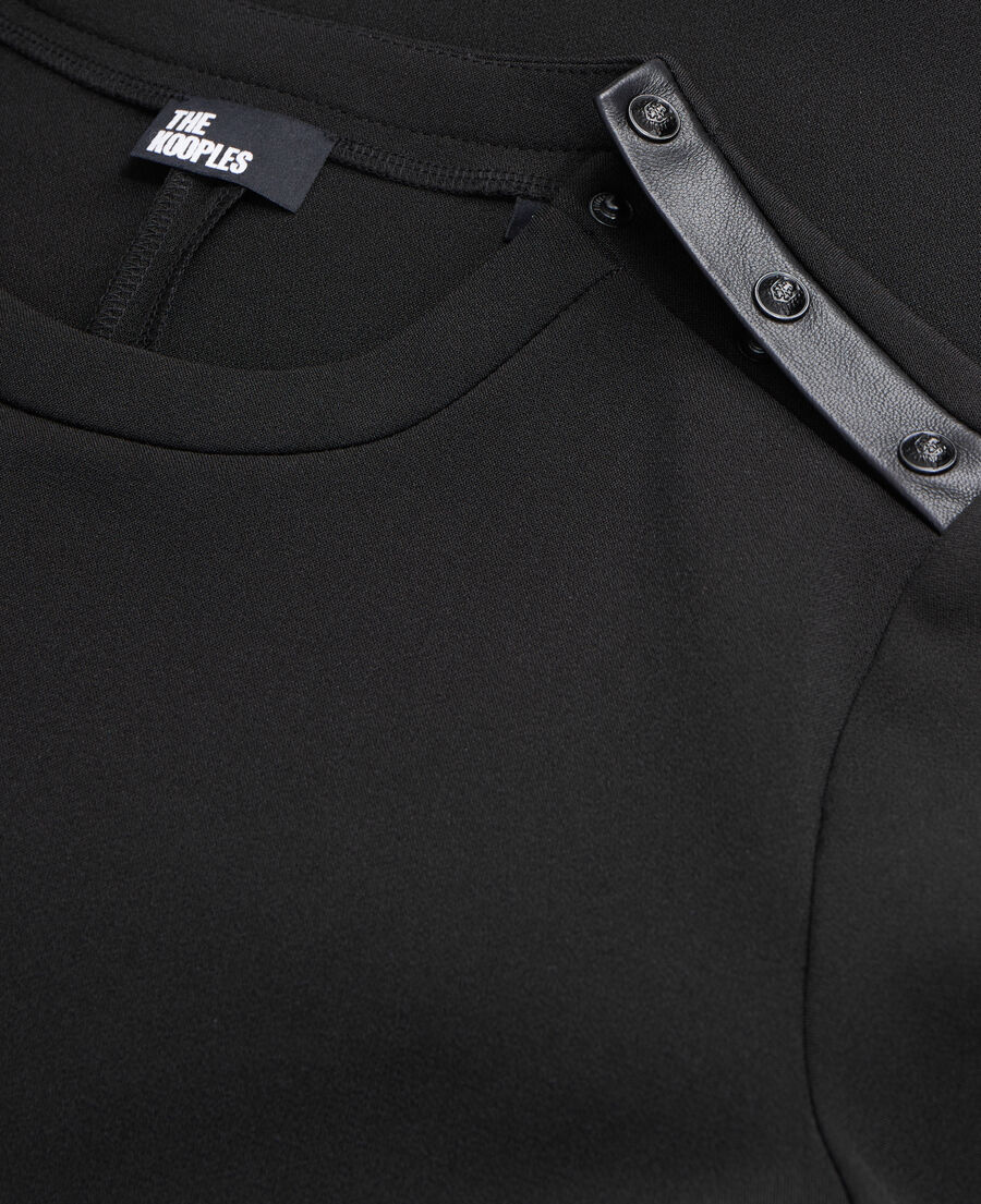 The Kooples FEMME BLACK robe courte en crêpe avec détails en cuir