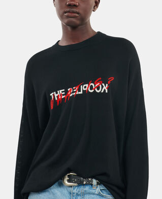 The Kooples DAMEN BLACK RED OFF WHITE schwarzer pullover &bdquo;what is&ldquo; aus wolle