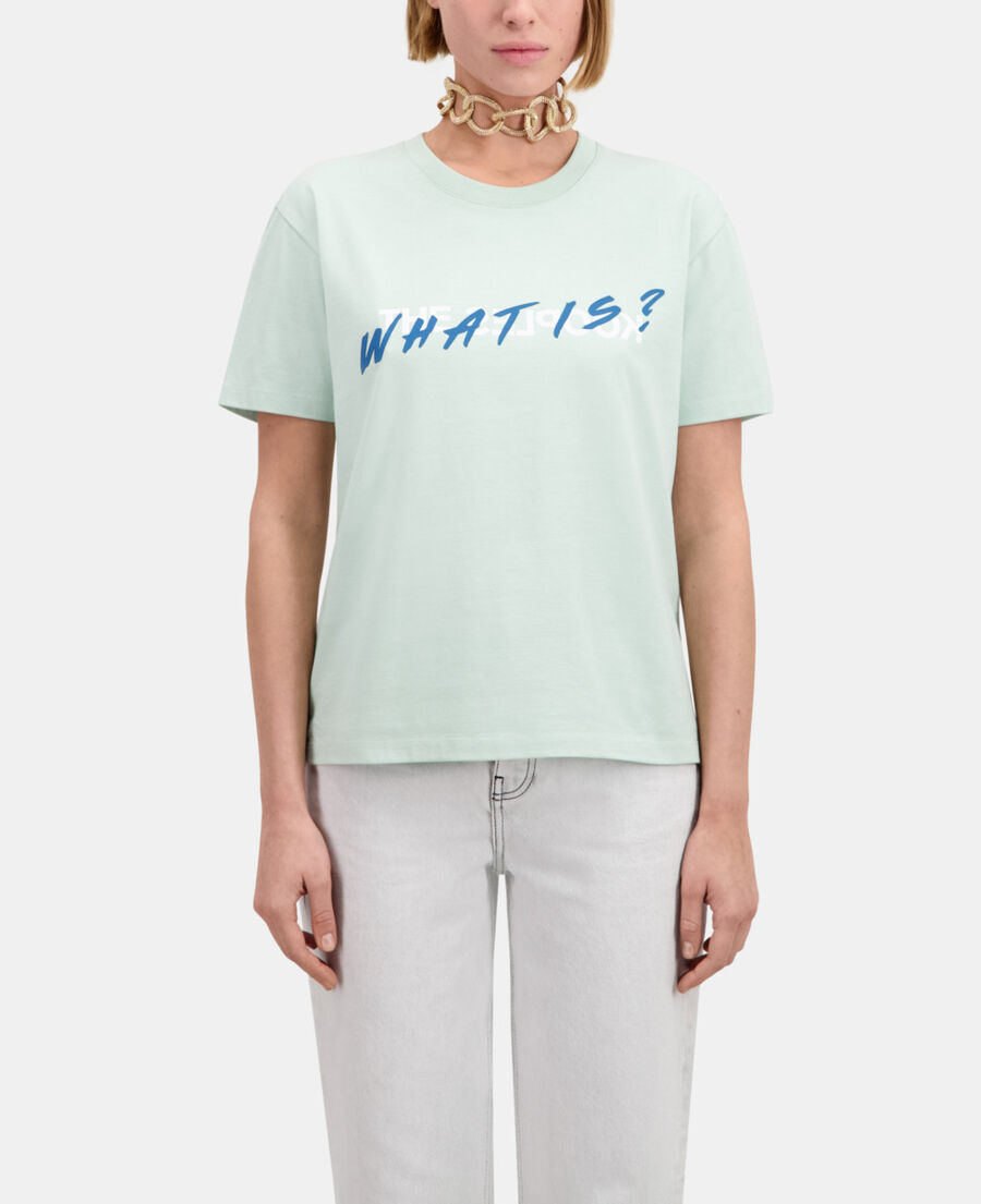 hellgrünes t-shirt damen mit „what is“-schriftzug