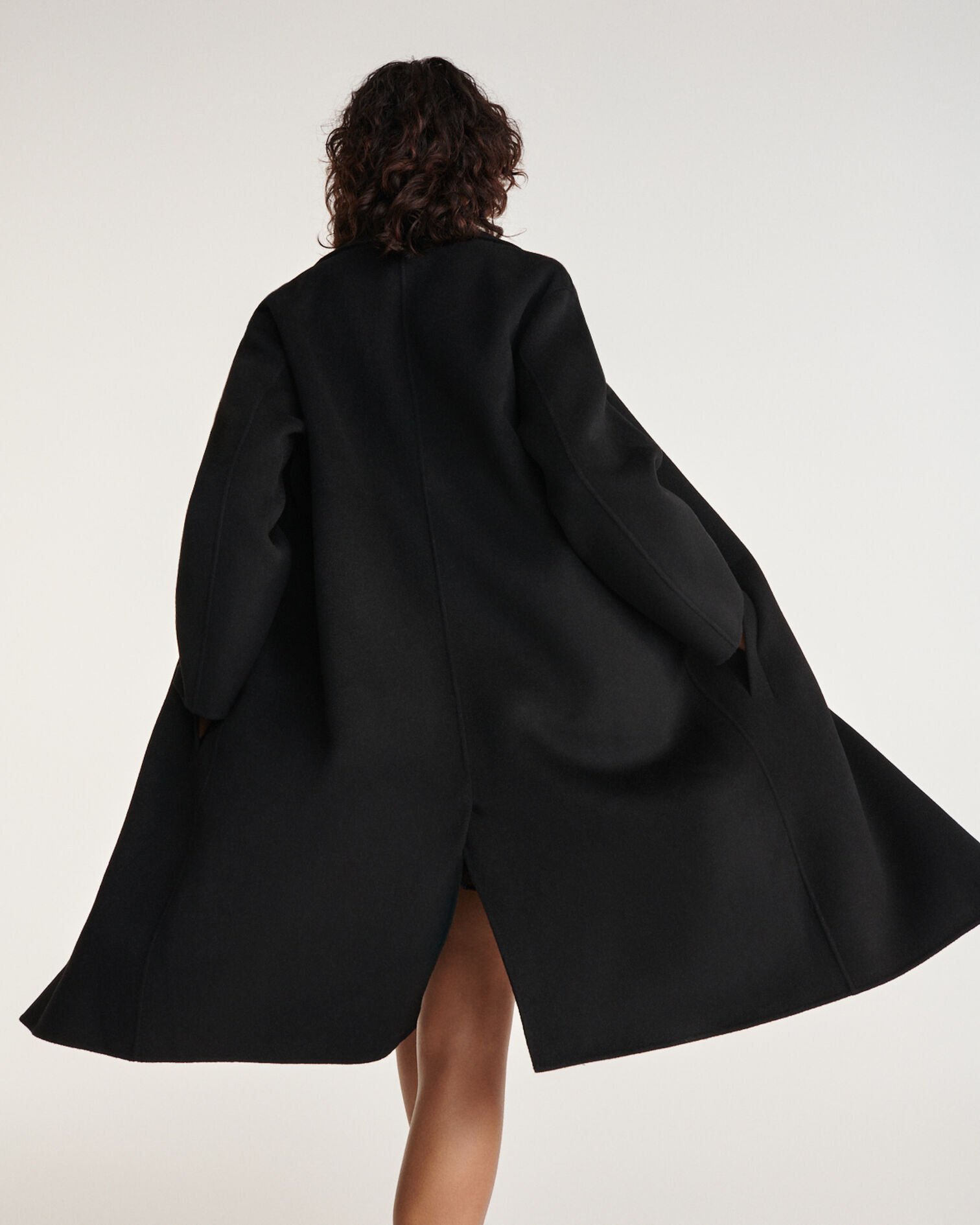 Double-faced button-up black wool coat, BLACK, hi-res image number null