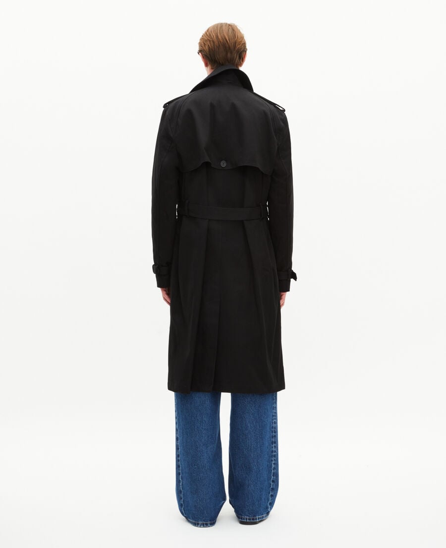 The Kooples MEN BLACK straight cut black cotton trench coat