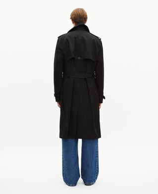 The Kooples MEN BLACK straight cut black cotton trench coat