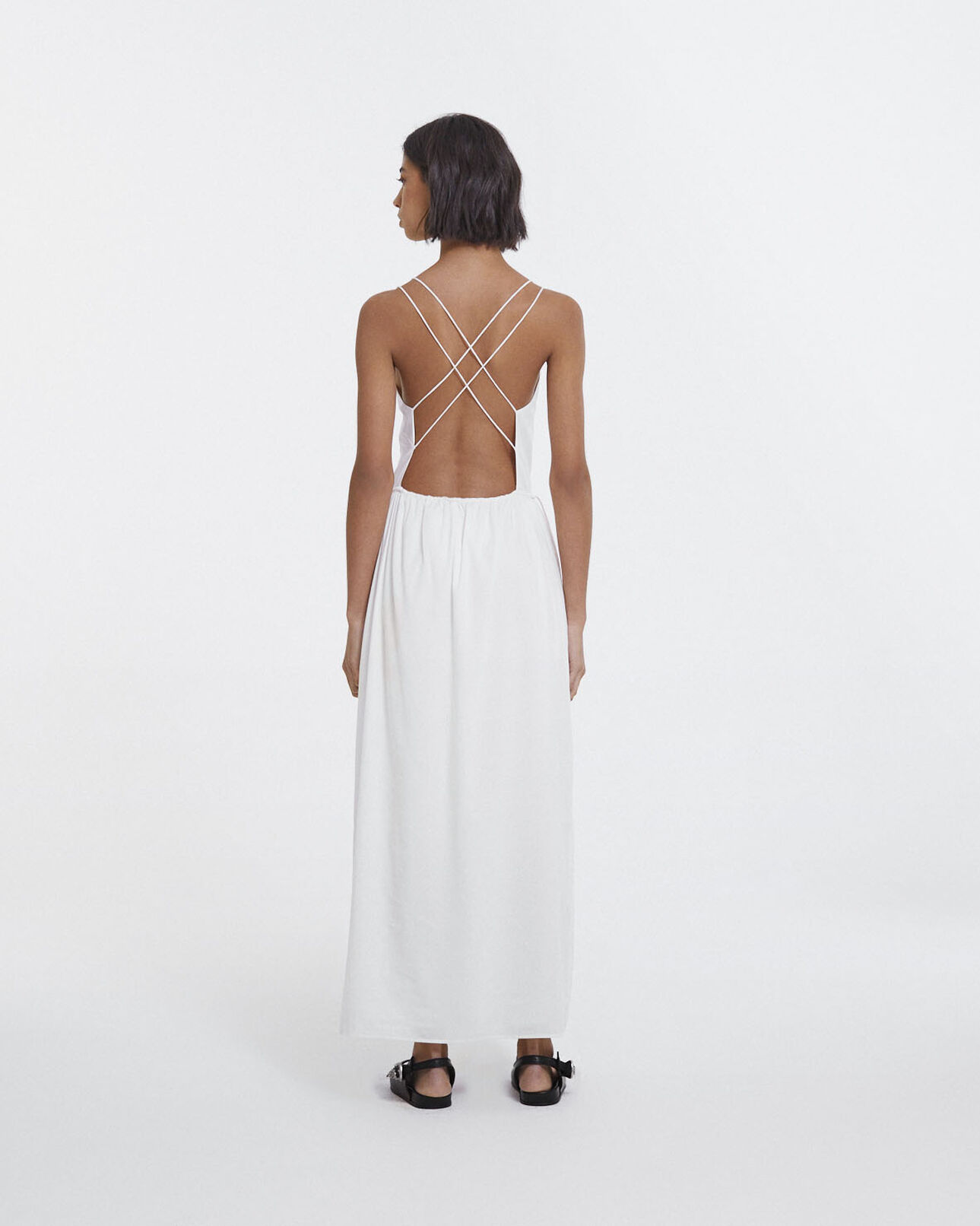 The Kooples FEMME OFF WHITE robe longue été écrue à fines bretelles