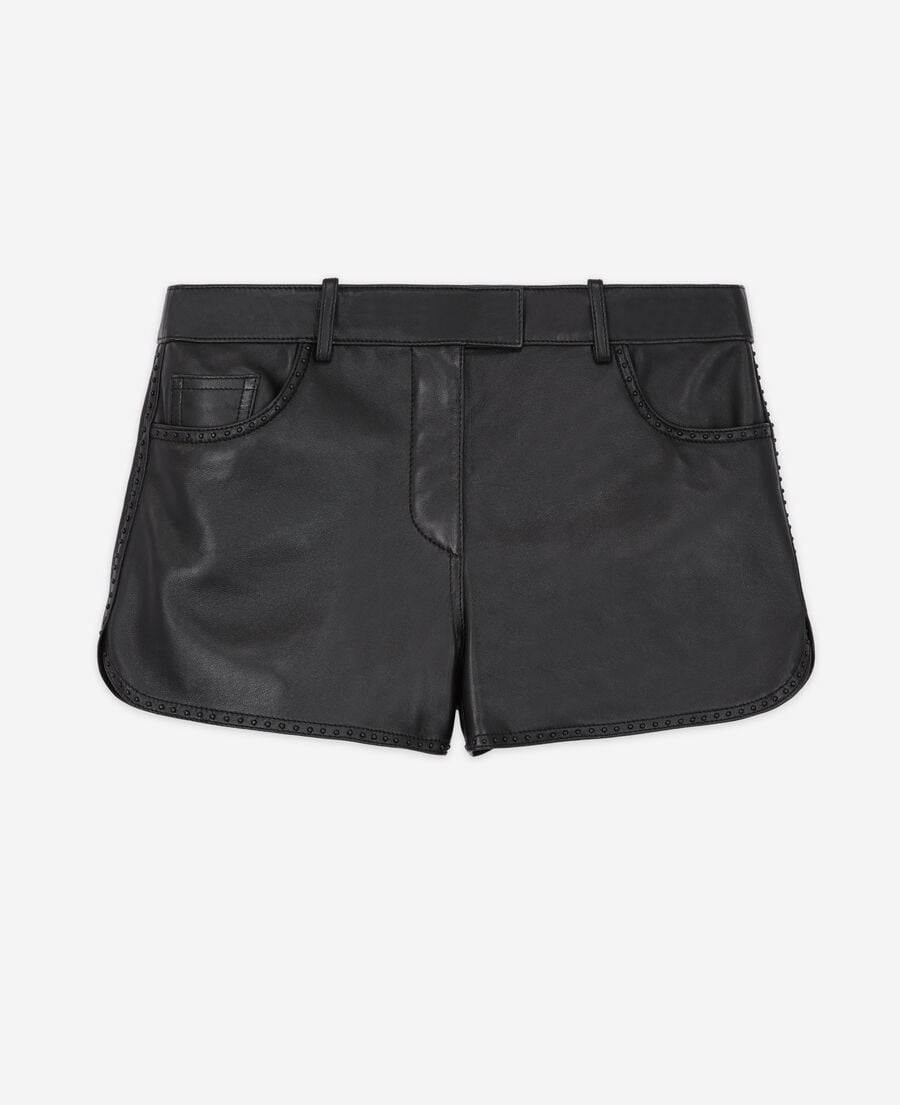 The Kooples FEMME BLACK short en cuir à studs noir