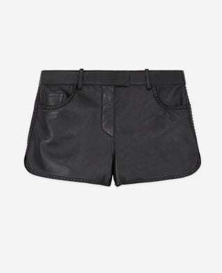 The Kooples FEMME BLACK short en cuir à studs noir