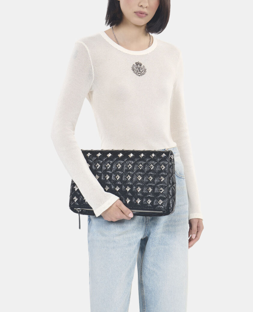 The Kooples WOMEN BLACK heritage medium black leather pouch