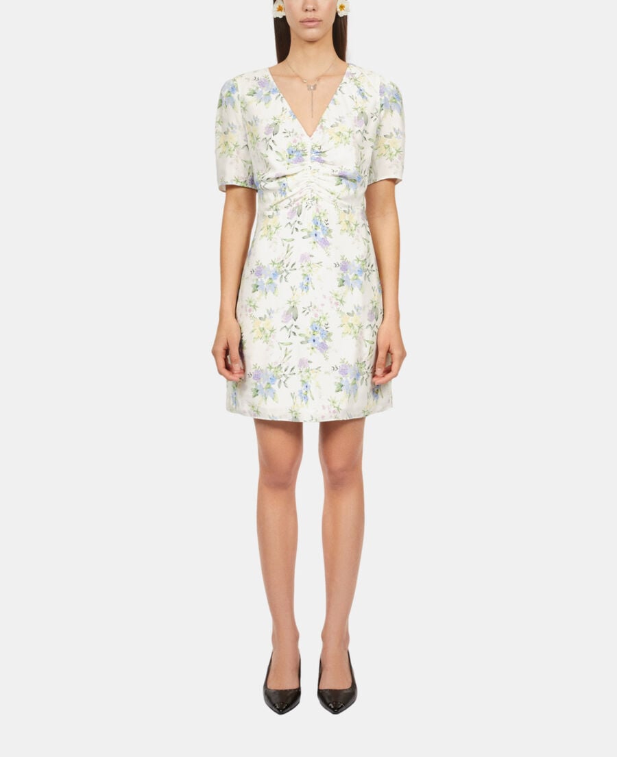 The Kooples DAMEN LIGHT BLUE/WHITE kurzes kleid mit raffungen und print